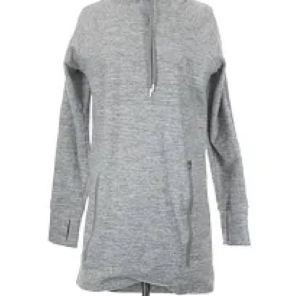 Athleta Light Gray Pullover Hoodie Sweatshirt Dress with Cowl Neck Large Petite - Picture 2 of 13